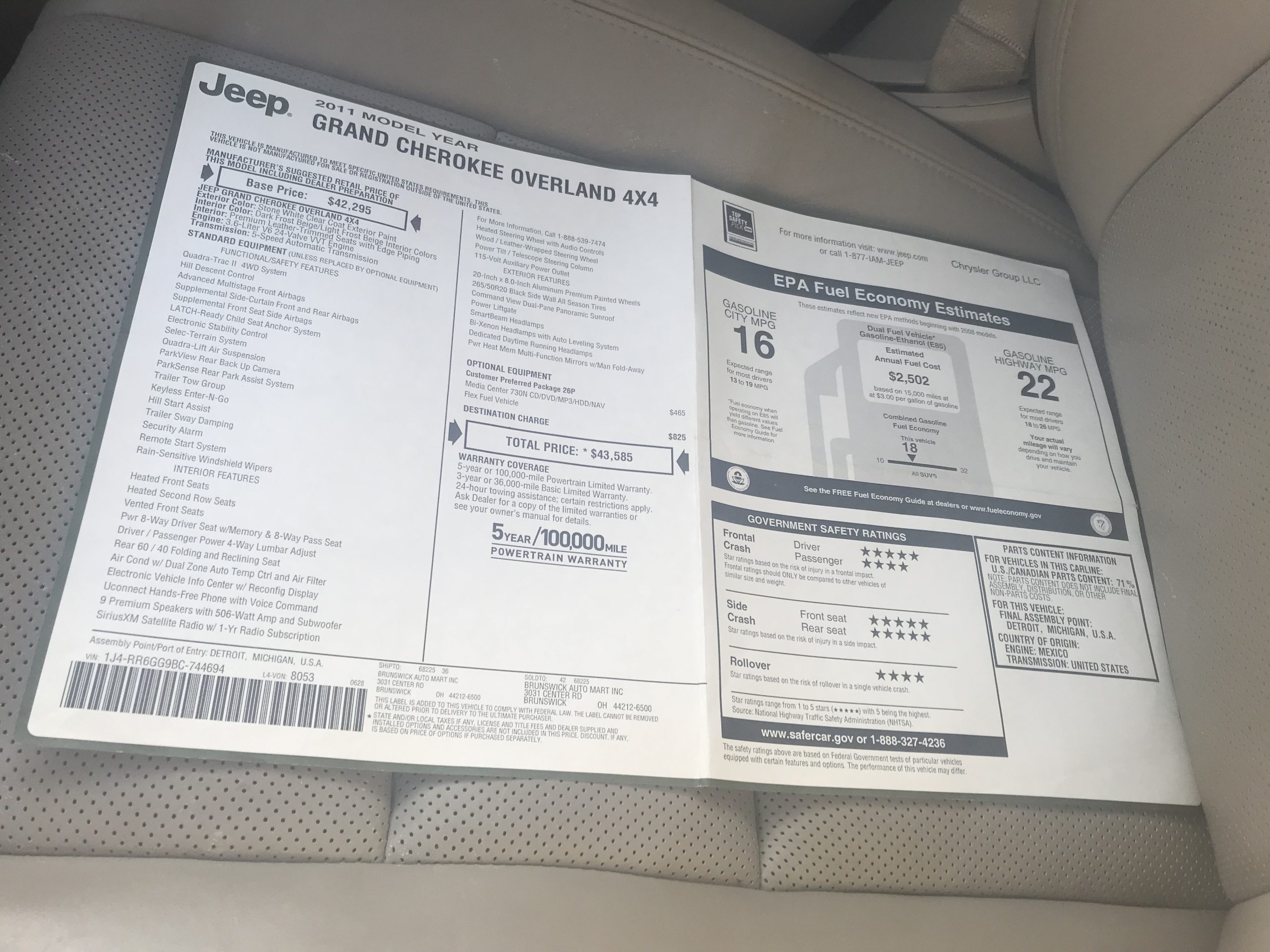 One Owner 2011 Jeep Grand Cherokee Overland